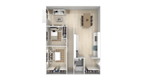a model of a house with a bedroom and a living room at The Hills Apartments at Thousand Oaks, California
